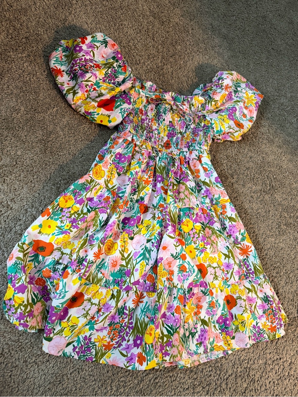 Floral Puff-Sleeve Kids Dress - Multi